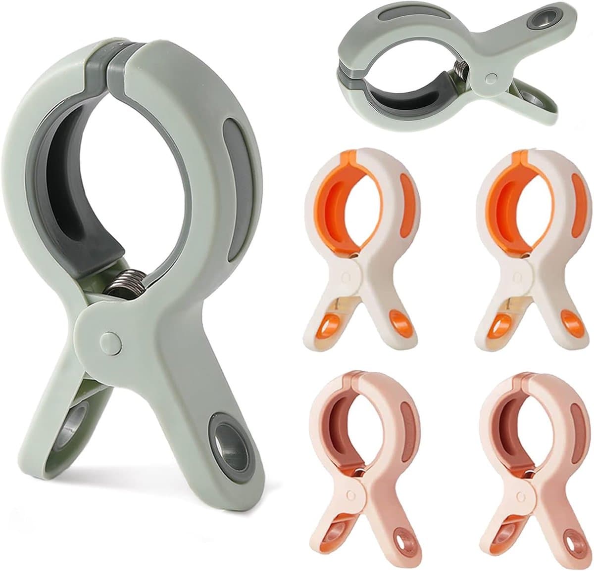 Strandhanddoekclips - 6 stuks - Grote Wasknijper - Quiltclips - Wasknijpers - Grote Knijpers - Handdoekknijpers - Strandlaken Knijpers - Handdoek Klemmen - Strandlakenclip voor strandstoel - Voor badhanddoek, beddengoed en kleding - Groen/wit/roze — afbeelding 1