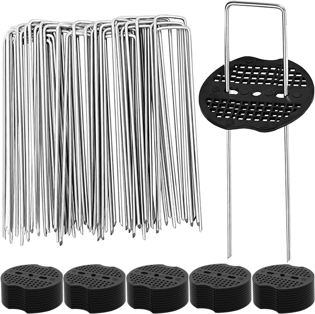 SnelShoppen - Set van 50 Zilveren U-Vorm Bevel Hoek Grondankers 200 mm x 40 mm Gegalvaniseerd Staal voor Vloer Weefgras Tuin Kunstgras Schutting — afbeelding 1