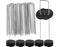 SnelShoppen - Set van 50 Zilveren U-Vorm Bevel Hoek Grondankers 200 mm x 40 mm Gegalvaniseerd Staal voor Vloer Weefgras Tuin Kunstgras Schutting