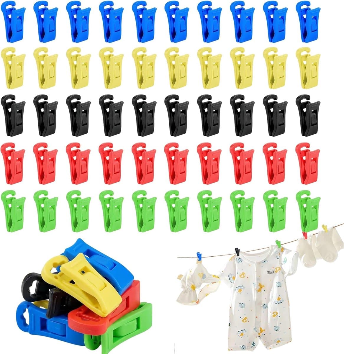 50-delige set sokkenklemmen voor wasmachine en droger, met 1 opbergtas, sokkenhouder wasmachine, sokkenklemmen, wasmachine, sokkenclips, voor dikke sokken, levensmiddelen, foto's — afbeelding 1