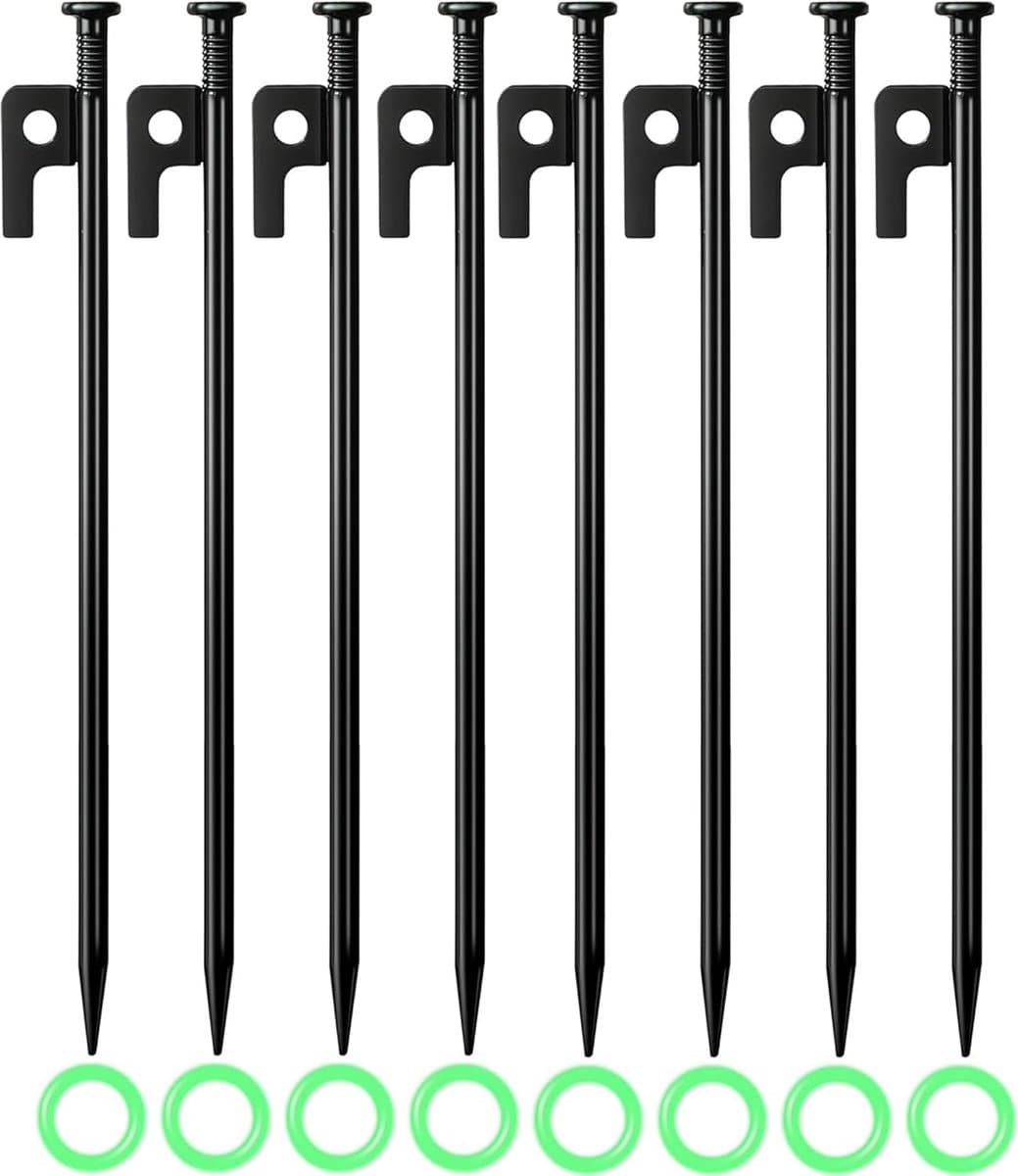 SnelShoppen - Pack van 8 Grondankers, Grondanker 35 cm, Stevige Metalen Peggen, Tentpeggers, Stormbestendig voor Buiten Camping, Hiking en Outdoor Act — afbeelding 1
