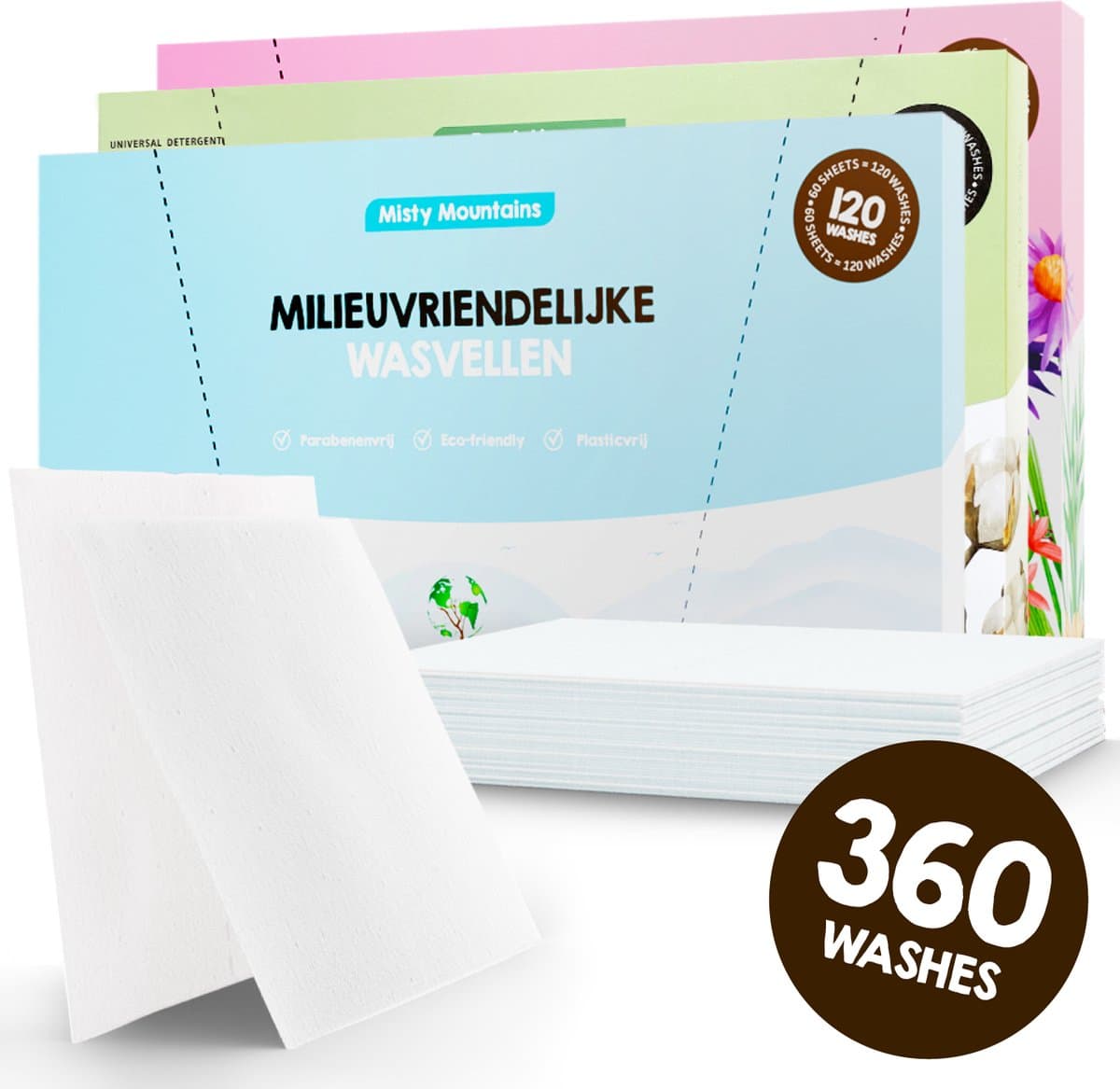 Proefpakket Wasstrips ECO 360 Wasbeurten in 3 Geuren Milieuvriendelijke Wasmiddeldoekjes Wasvellen Wasmiddel Voordeelverpakking incl. wasverzachter wasdoekje — afbeelding 1