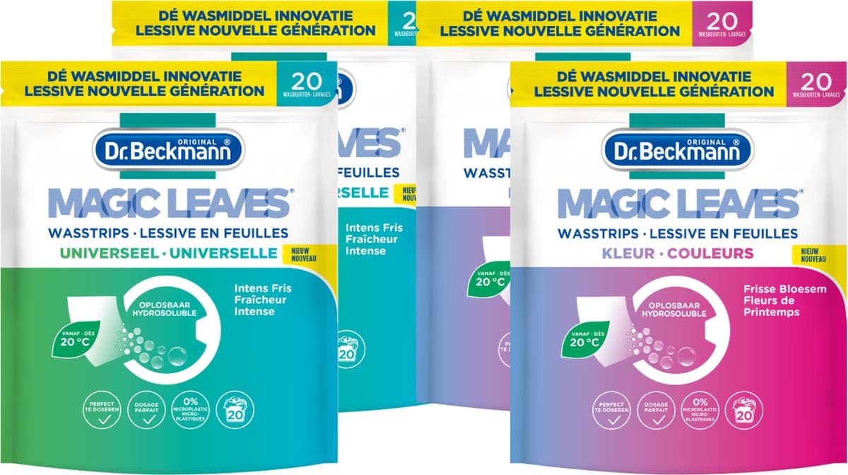 Dr. Beckmann - Magic Leaves Wasstrips - Voordeelset – Universeel 2 stuks - Colour 2 stuks – 80 Wasbeurten — afbeelding 1