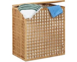 bamboe wasmand - 2 vakken - 96 l - uitneembare waszak