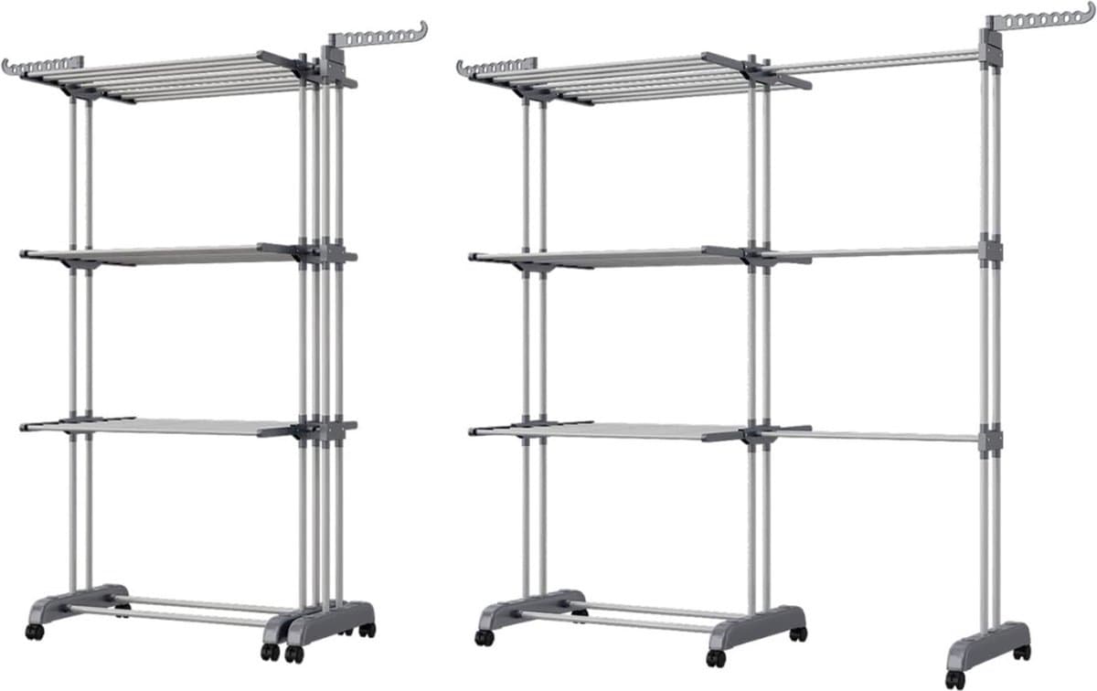 DailySupplies® Wasrek Inklapbaar op Wieltjes - Droogmolen - Droogtoren Staand - Zilver — afbeelding 1