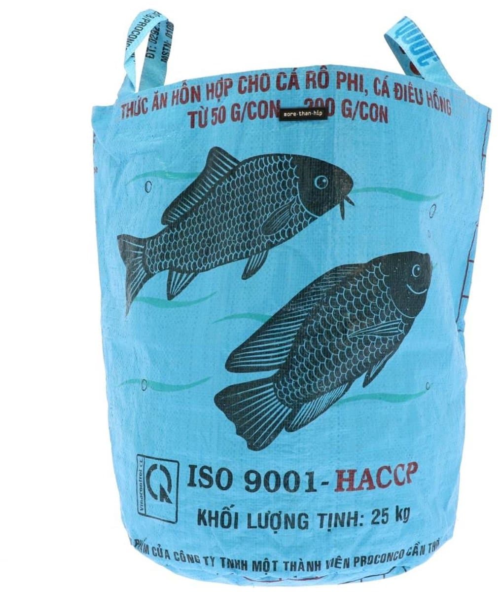 MoreThanHip - Waszak/opbergmand van gerecyclede cementzakken - Kamali vis blauw - Ø38 x 48 cm — afbeelding 1
