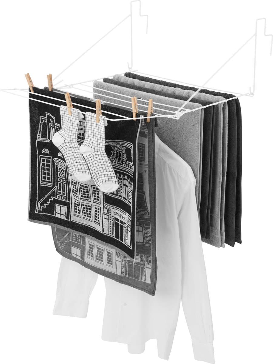 Blokker Wasrek Hangend 5m Drooglengte Wit - Praktisch Droogrek Deur of Balkon - Eenvoudige Installatie - Compact en Ruimtebesparend Hangdroogrek Trapgat — afbeelding 1