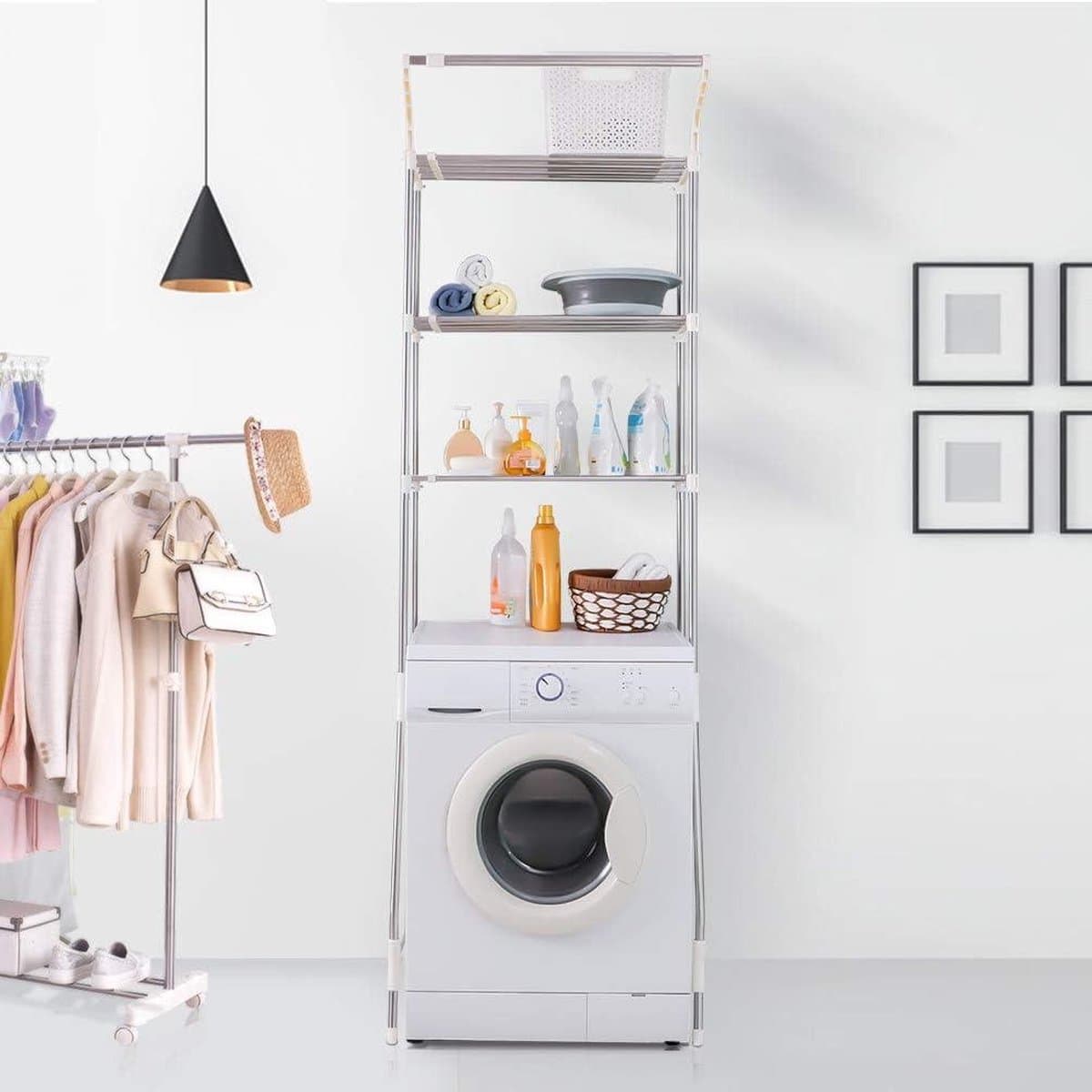 Wasruimte Plank - 3 Tier Over Wasmachine Opslag - Badkamer Organisatie Ruimtebesparende Rekken - Ivoor Wasmachine rek — afbeelding 1