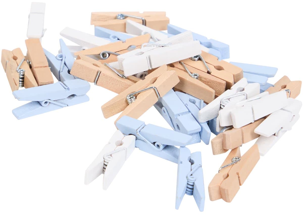 Mini Houten Wasknijpers 32 stuks blank/wit/blauw 3,5 CM - Knijpertjes Mini - Knijpers Mini — afbeelding 1