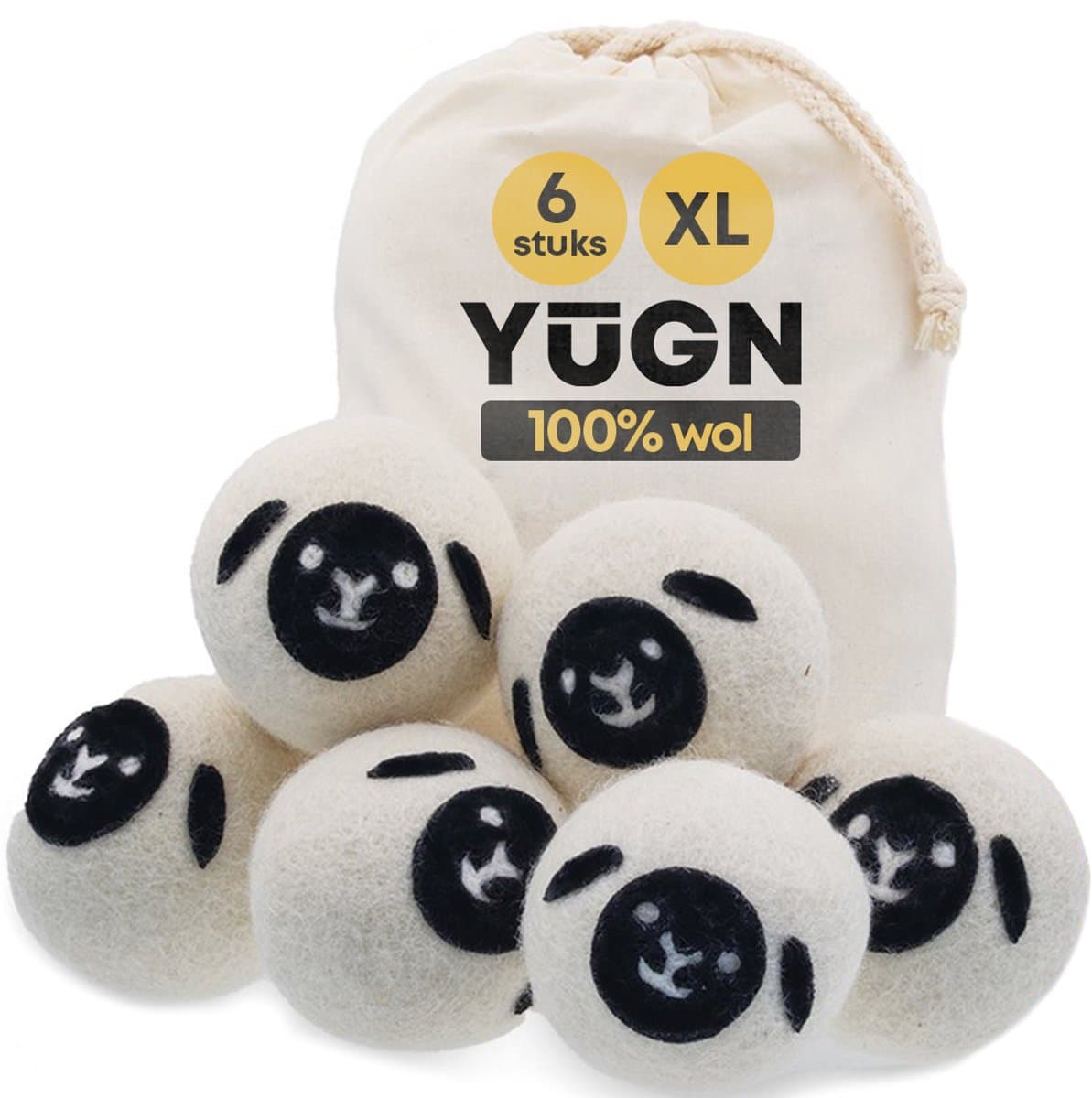 YUGN Drogerballen Wol 6 Stuks XL Wasdrogerballen Sneller Drogen Zwart — afbeelding 1