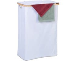 wasmand met deksel - 105 l - bamboe - polyester - opvouwbaar - draagbaar - wit-natuur