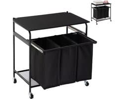 MKSS® Wasmand 3 Vakken - Wassorteerder - 120L - Zwart