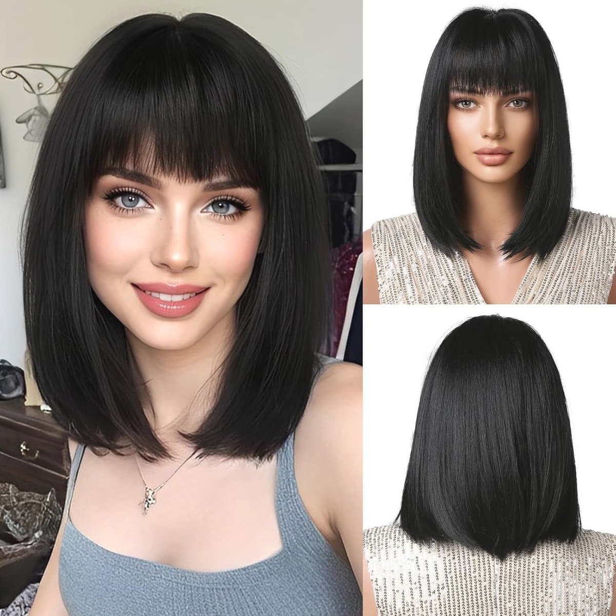 Korte Rechte Bob-Pruik met Pony voor Vrouwen - Synthetisch Haar voor Cosplay en Dagelijks Gebruik — afbeelding 1