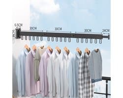 Inklapbaar en Uitklapbaar Ruimtebesparend Wasgoed Droogrek - Zwart - Multifunctionele Waslijn Met Muur Bevestiging - Met Haakjes Voor Klerenhangers - Aluminium - Hang U Was Naar Binnen of Naar Buiten - Kan Ook In Klerenkasten Worden Geïnstalleerd