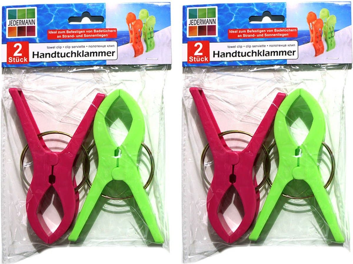 Jedermann Handdoekknijpers XL - 10x - groen/roze - kunststof - 12 cm - wasknijpers — afbeelding 1