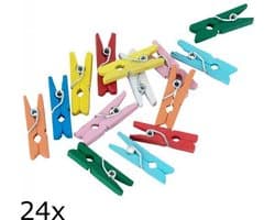Multicolor mini wasknijpertjes, 24 stuks, voor het ophangen van kaartjes e.d.
