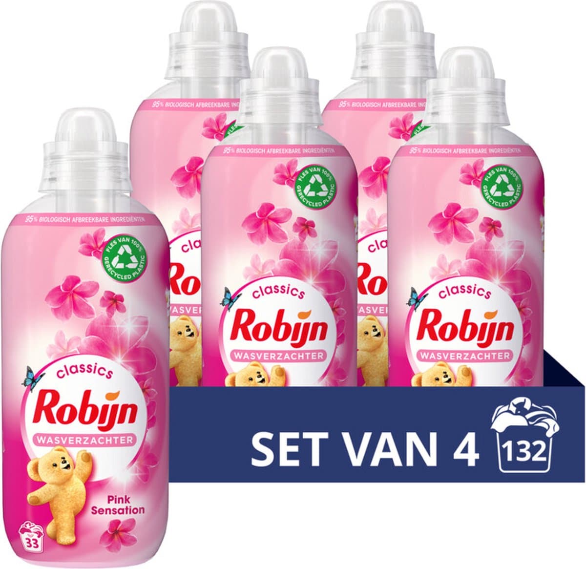 Robijn Wasverzachter Pink Sensation 33 Wasbeurten - 4 x 825 ml - Voordeelverpakking — afbeelding 1