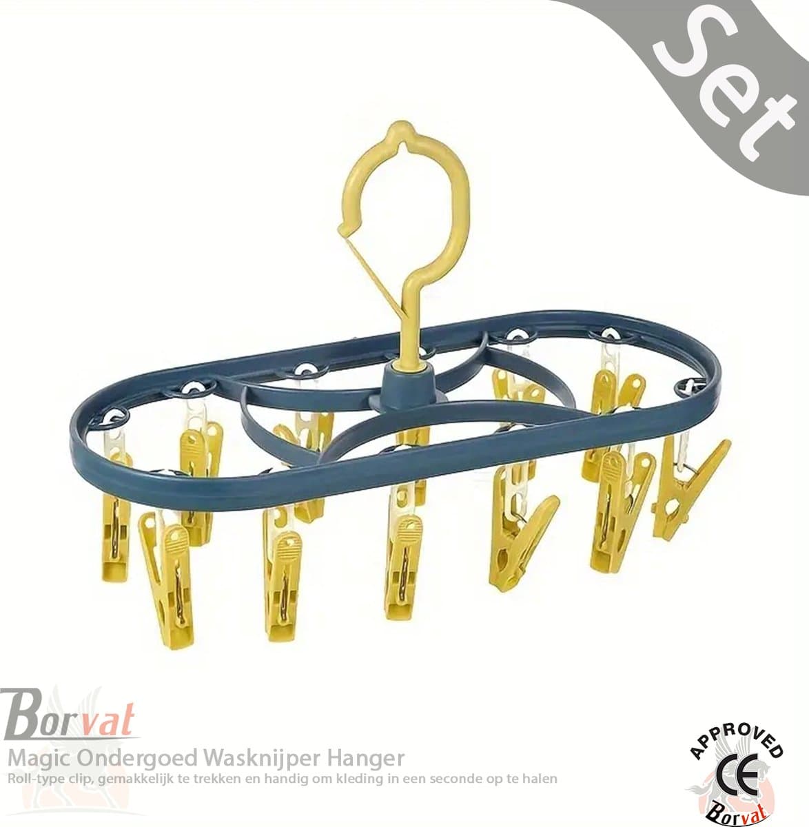 Borvat® - Magic Ondergoed Wasknijper Hanger 360 Opvouwbare Waslijn Multifunctionele Ruimtebesparend Goedkope Betaalbare 12 Wasknijpers Kleerhanger 12 Wasknijpers - Set — afbeelding 1