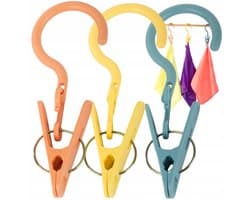 Clip met Haak – Set van 3 Stuks | Wasknijpers I Sterke Wasdroogclip - Wasrek – Ideaal voor Binnen, Buiten & Op Reis!