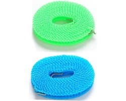 Set van 2 Draagbare Waslijnen 5 Meter - Winddicht en Antislip voor Binnen & Buiten