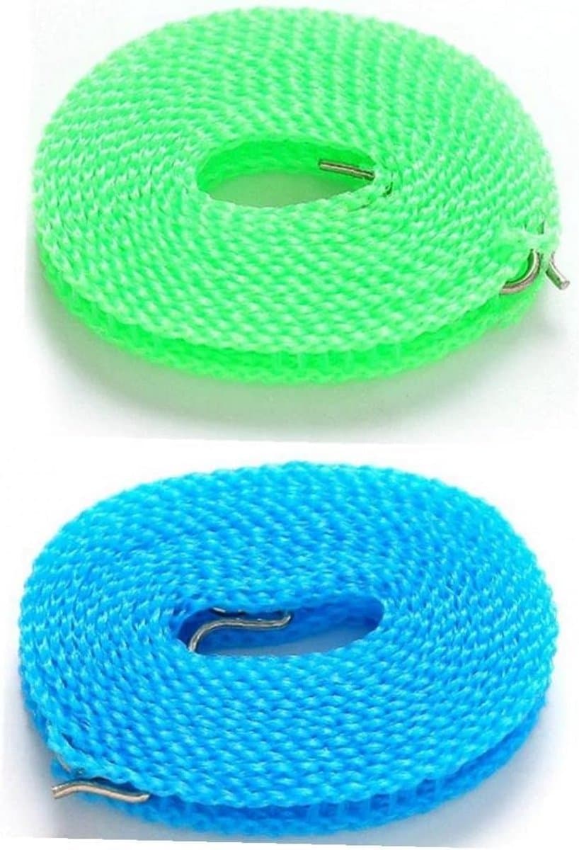 Set van 2 Draagbare Waslijnen 5 Meter - Winddicht en Antislip voor Binnen & Buiten — afbeelding 1