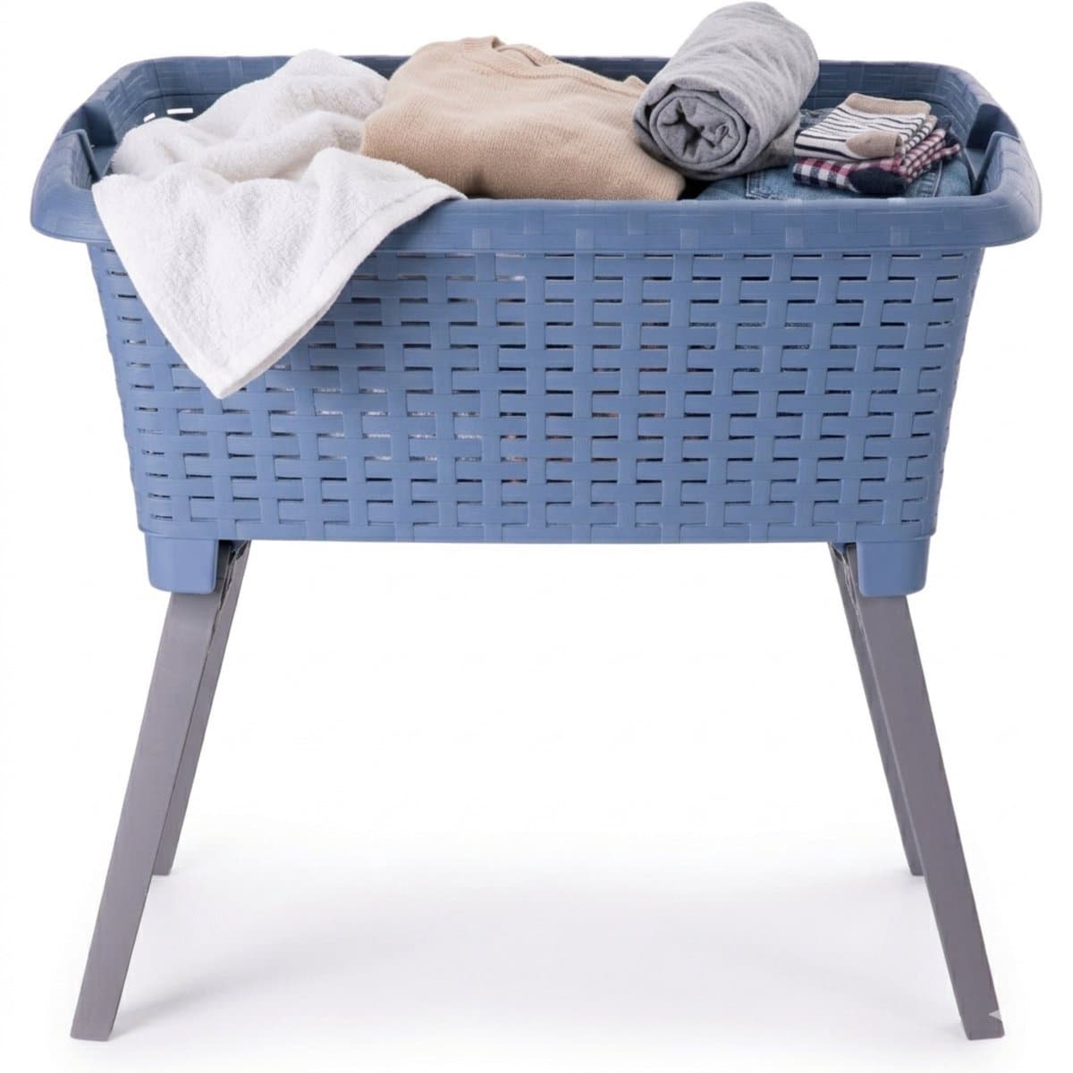 Bathroom Solutions wasmand op poten - donkerblauw - 35 ltr - 60 x 40 x 28 cm - Wasgoedmanden — afbeelding 1