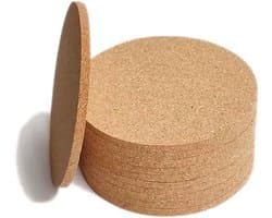 Set van 4 rond kurk onderzetters, 10 cm diameter, 5 mm dik, ideaal voor glazen, tafelonderzetters voor huis, kantoor en horeca