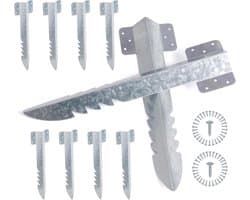 Set 10 spoorbielzensteunen 41,5cm – stevige houten palen met ankers voor tuinaanleg, gazons en opritten
