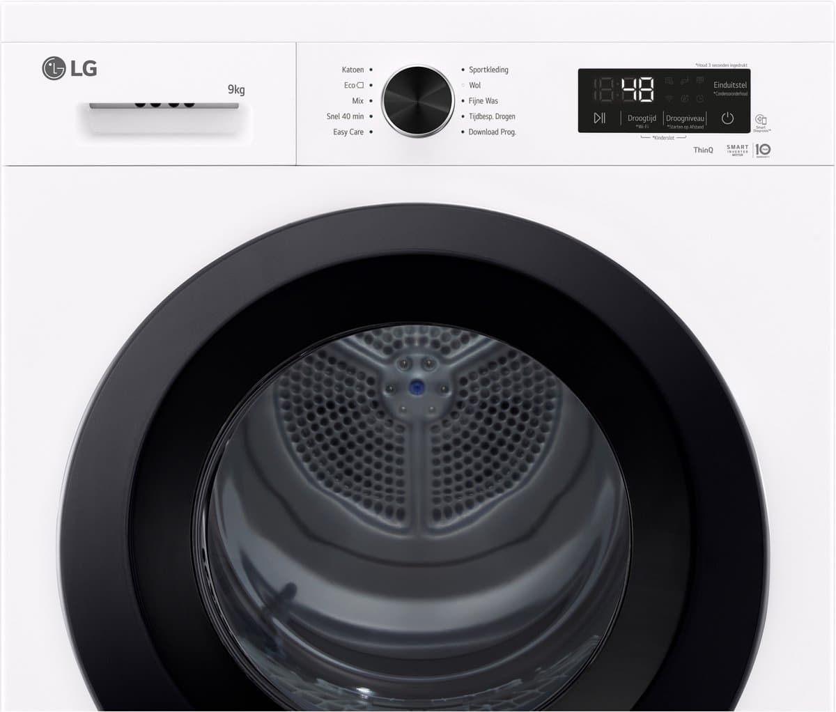 LG RHX1009NWK warmtepompdroger 9 kg met zelfreinigende condensor voor blijvend optimale prestaties, Sensor Dry voor nauwkeurig en zuinig drogen, Dual Lint Filter voor betere pluisopvang, ThinQ slimme bediening en energiezuinige warmtepomptechnologie — afbeelding 1