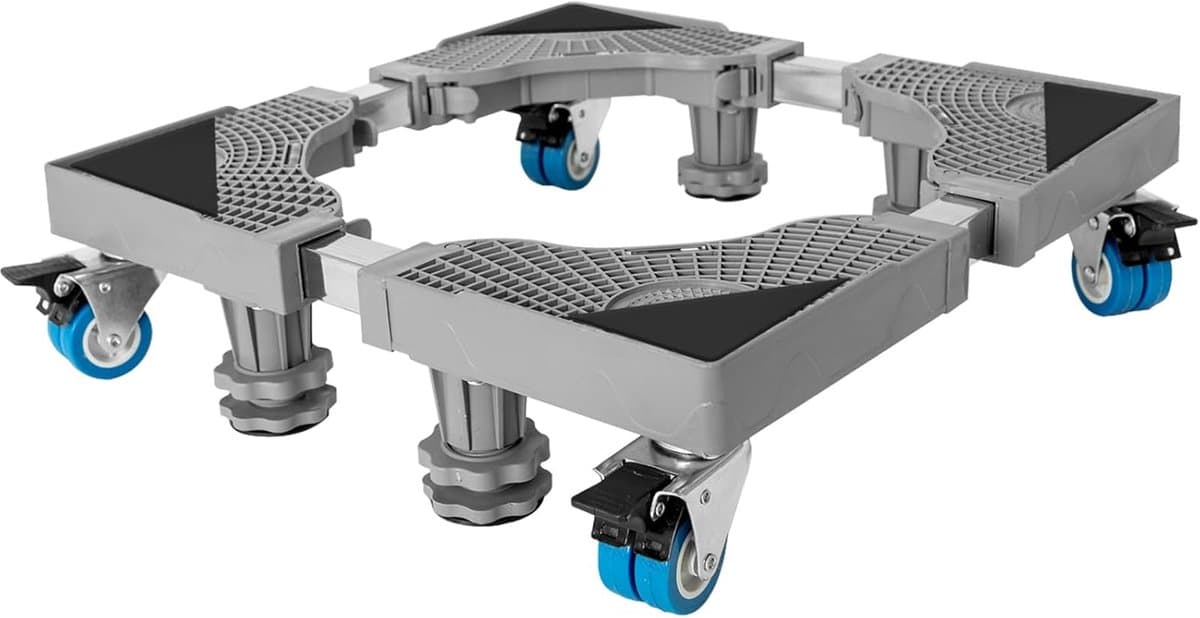 Mini koelkaststandaard - Draagbare wasmachinestandaard met 8 wielen - Draagbare wasmachinewagen - Met 4 stevige poten - Geschikt voor koelkasten, wasmachines en drogers - Grijs — afbeelding 1