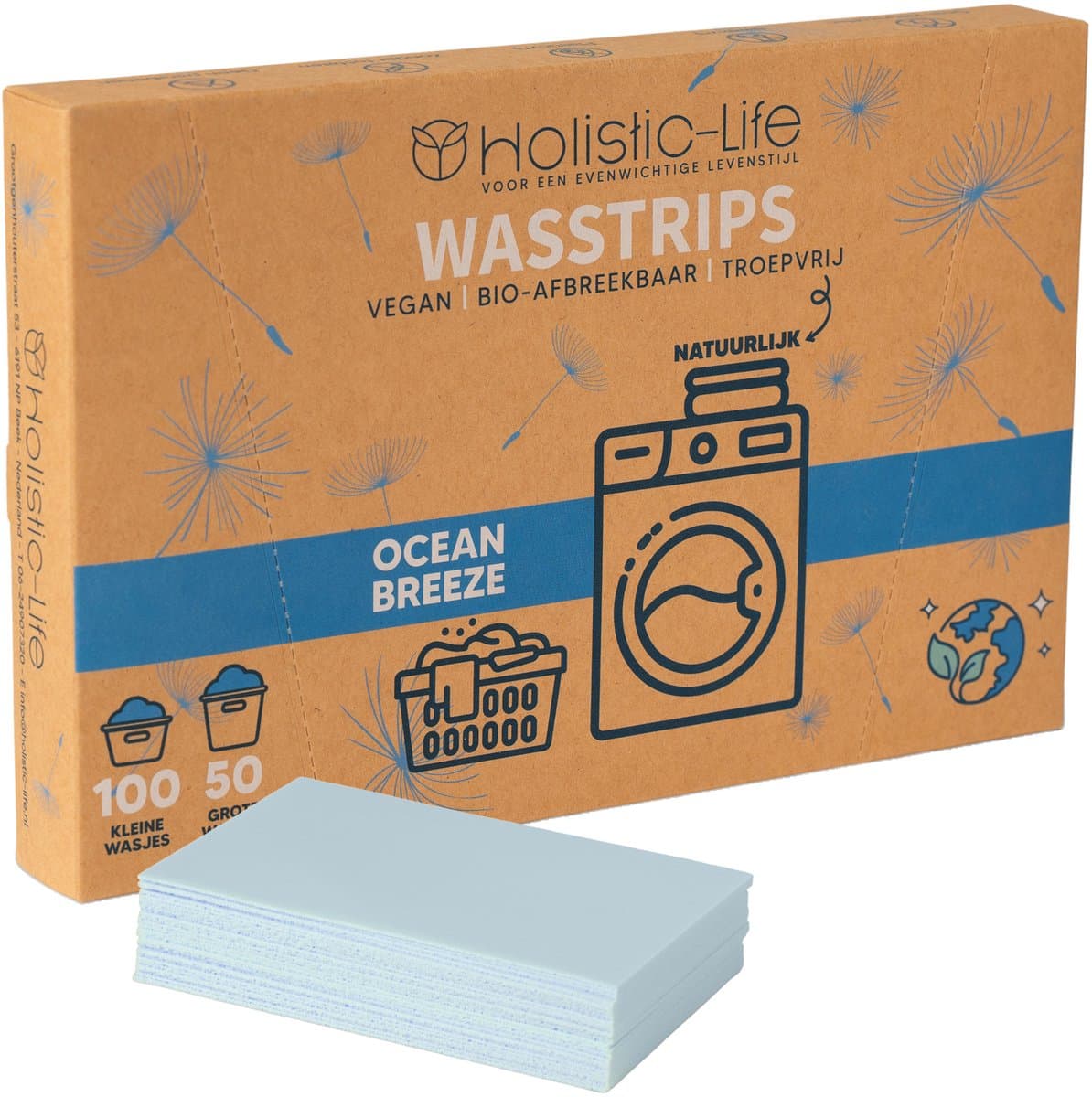 Milieuvriendelijke Wasstrips - Ocean Breeze 100 Wasbeurten Incl. Wasverzachter – Wasmiddeldoekjes Wasdoekjes – Detergent sheets - Vegan — afbeelding 1
