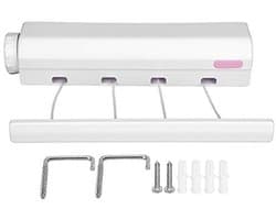 Dailygoods- Waslijn Intrekbaar 3,2-3,75 m - Wandmontage - Kunststof - 4-5 Touwen - 8 kg Capaciteit - Ruimtebesparend Ontwerp - Wasdroger