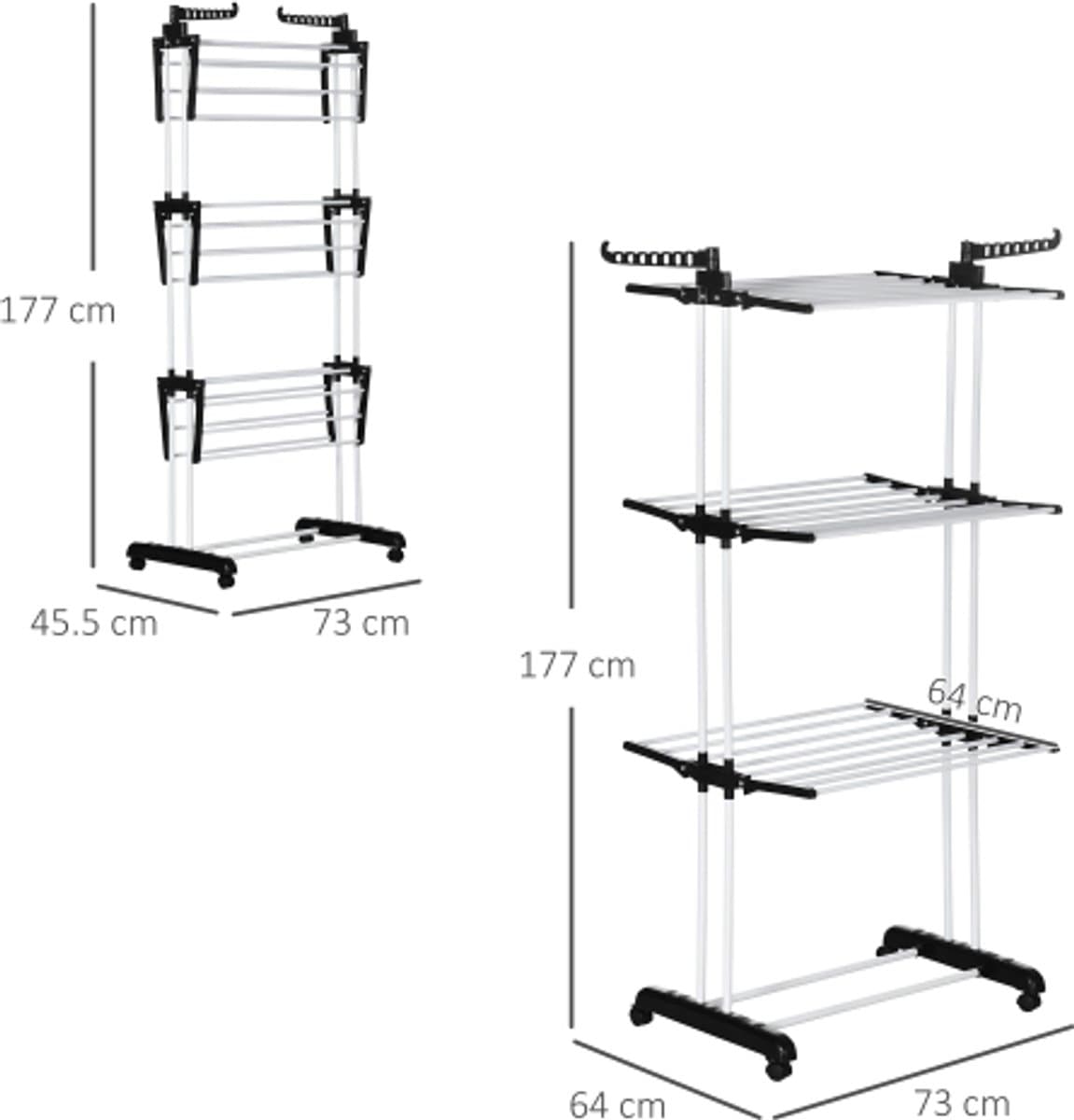 1 stuk - Wasdroogrek - Torenmodel wasdroogrek - Met wielen - 4 lagen - Uitschuifbaar - 73 x 45,5 x 177 cm - Ruimtebesparend wasdroogrek — afbeelding 1