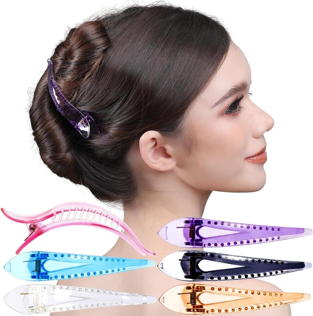 Haarspeld Eendenbek - Krokodillenclips Gebogen - Haar Styling - Sterke Grip Tanden - 14 cm Groot - Transparant Meerkleurig — afbeelding 1