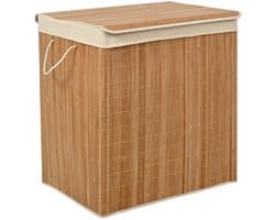 BEGRYF - Wasmand - bamboe en stof - met deksel - 60x40x61,5 cm