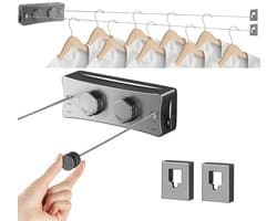 Dailygoods- Waslijn Uittrekbaar 17Ft - Wandmontage - Roestvrij Staal - Ruimtebesparend - Intrekbaar - Premium Materiaal - Drooglijn