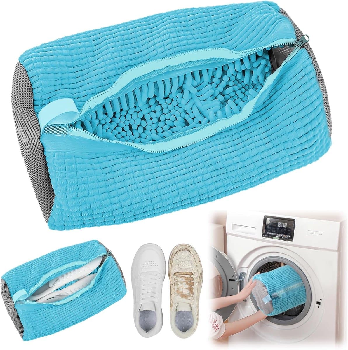 Famanu – Schoenwaszak - waszak - multifunctionele bescherming - schoenenzak - wasmachine - herbruikbare waszak - schoenen voor alle soorten en maten - beschermt zowel schoenen als wasmachine (blauw) — afbeelding 1