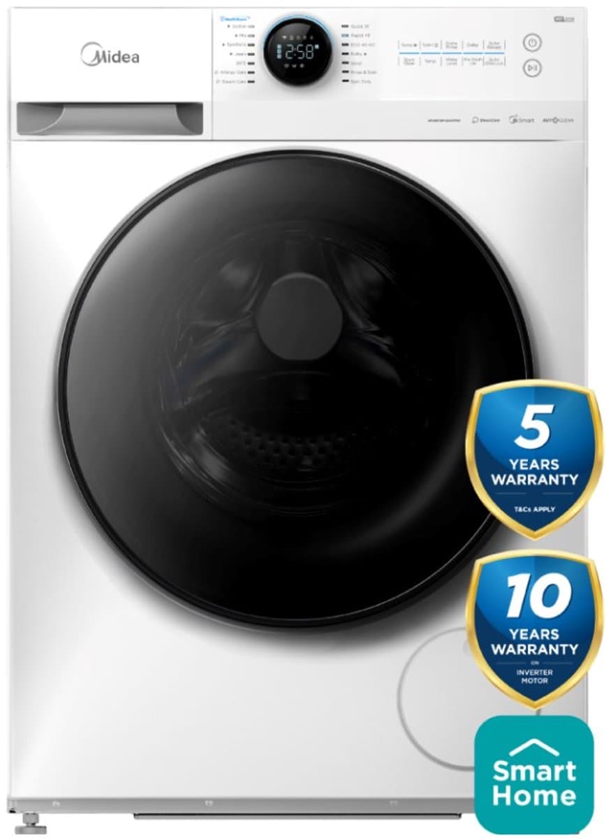 Midea MF200W90WB/W-HR - Wasmachine - Voorlader - Wit - Vulgewicht: 9kg - 76 dB - A label - 1300 rpm - Engels display — afbeelding 1