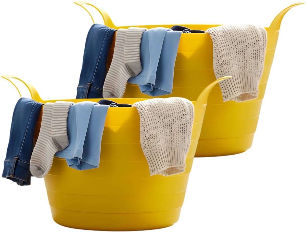 Excellent Houseware Flexibele wasmand - 2x - geel - 30 liter - kunststof - 54 x 37 cm - met handvatten — afbeelding 1