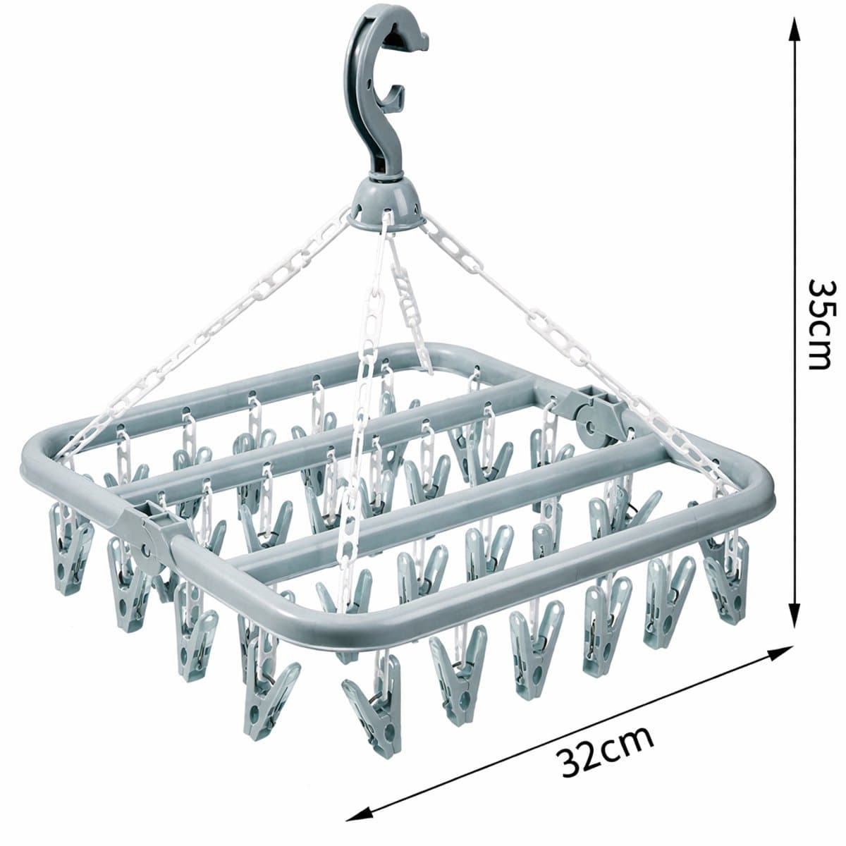 Sokkendroogrek 32 Knijpers – Droogcarrousel voor Sokken, BH’s & Ondergoed – Compact Wasrek – Windbestendig – Blauw — afbeelding 1