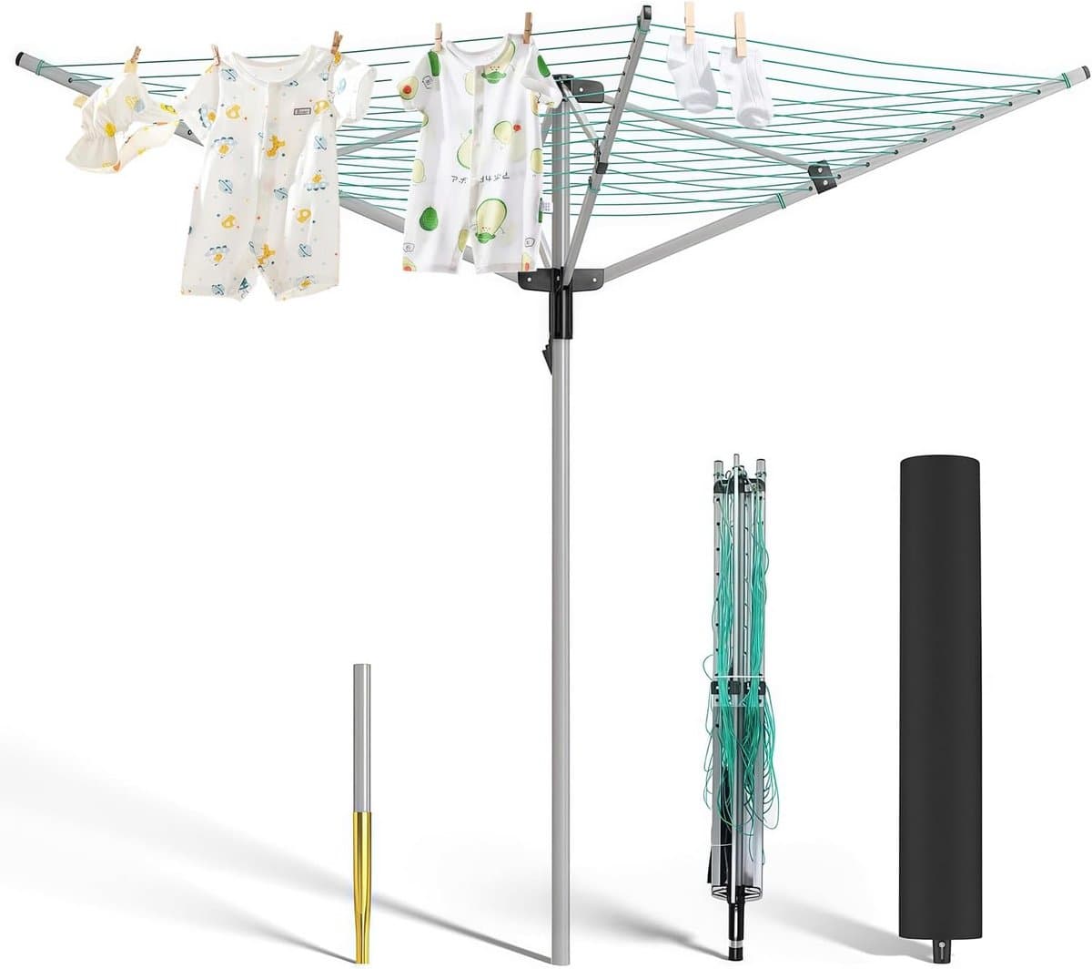 Droogmolen met Voet voor Camping & Thuis - Wasrek Staand - Droogrek Inklapbaar - Eenvoudig — afbeelding 1