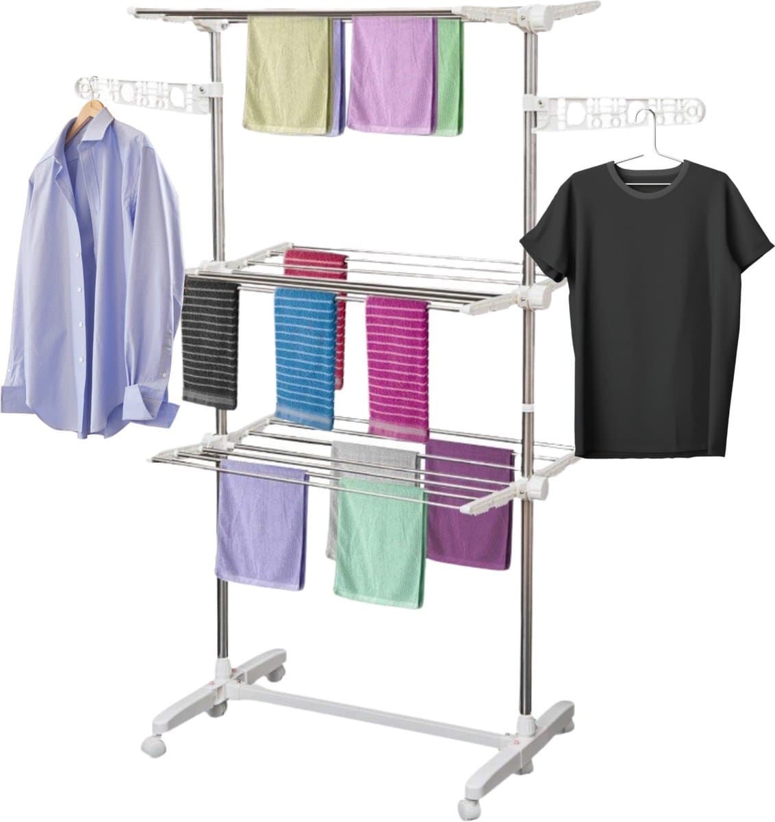 Droogrek - Wasrek - Wasdroogrek - Verrijdbaar - waslijn uittrekbaar - Droogtoren - Inklapbaar - 3 niveau's - H152 cm — afbeelding 1