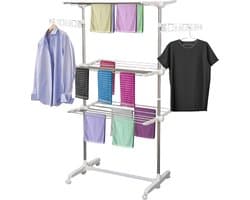 Droogrek - Wasrek - Wasdroogrek - Verrijdbaar - waslijn uittrekbaar - Droogtoren - Inklapbaar - 3 niveau's - H152 cm