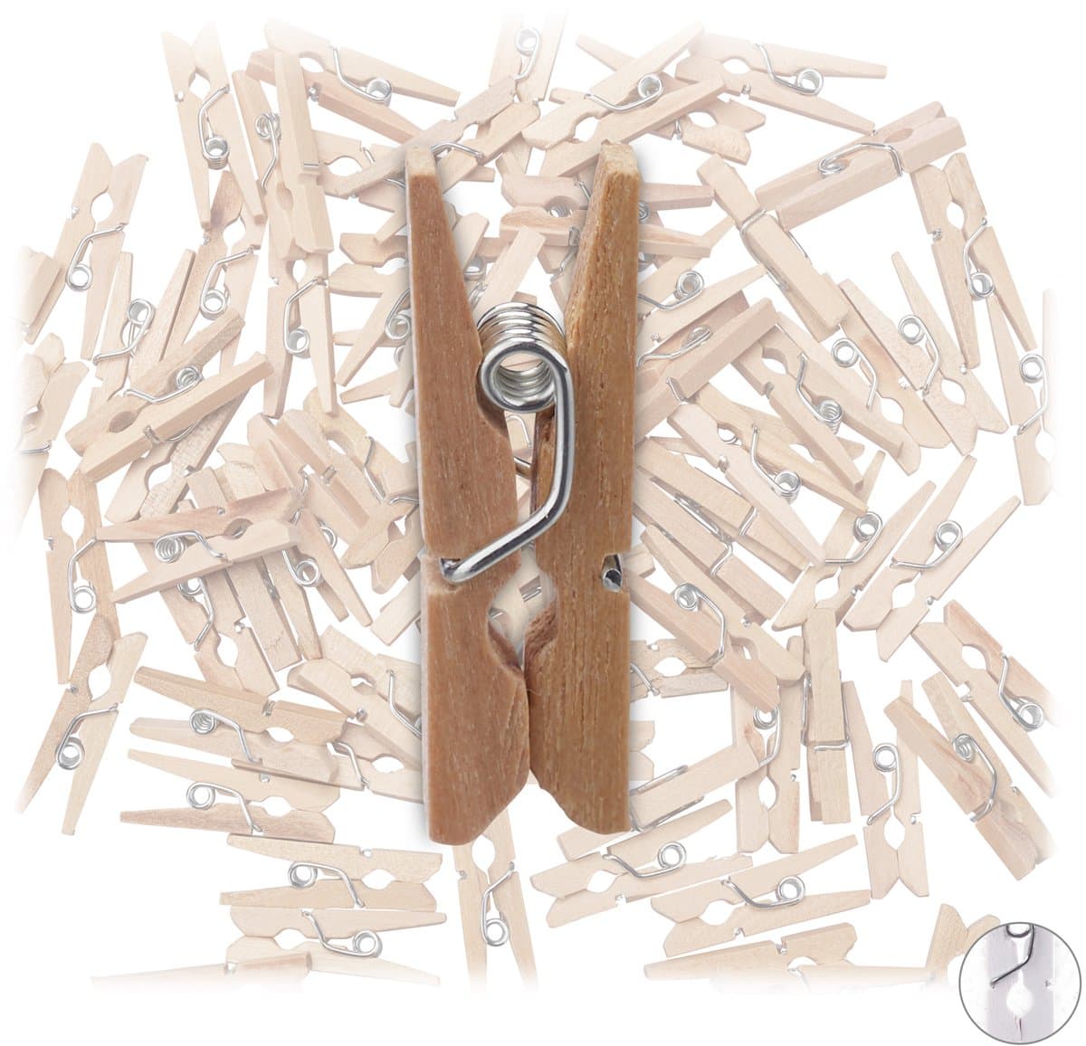 mini houten wasknijpers - set van 100 - retro sierknijpers - klein - ook om te knutselen - natuur — afbeelding 1