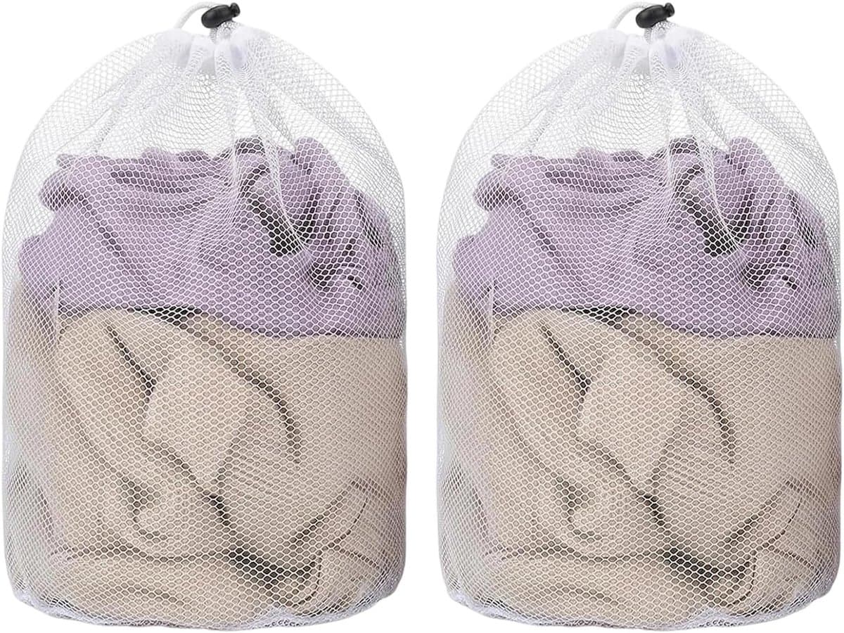 2 wasnet voor wasmachine, waszak 30 x 40 cm met fijnmazig net en trekkoord, waszak voor fijne was, beha, lingerie en kousen, waszak bescherming voor gevoelige kleding — afbeelding 1