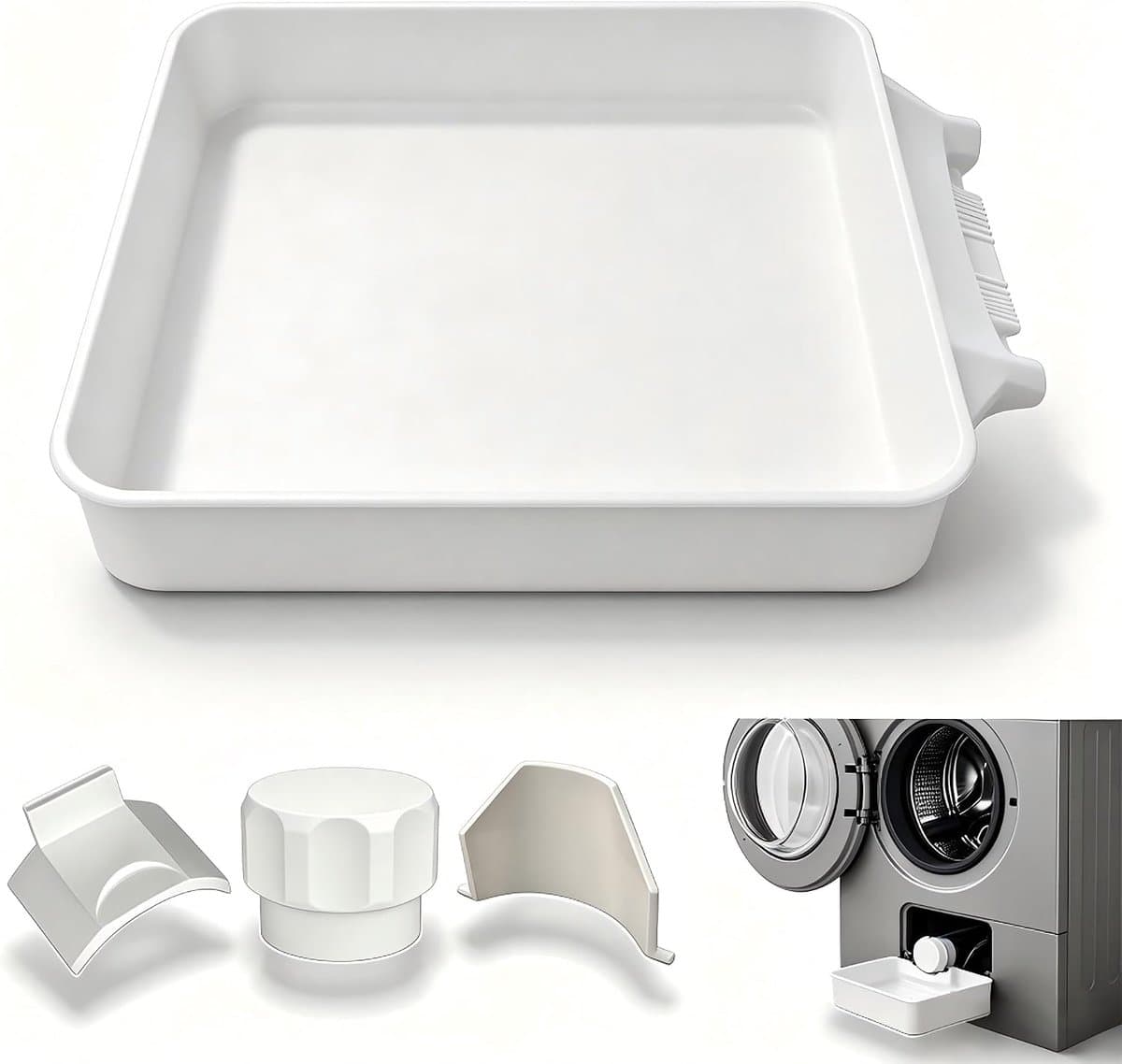 4 stuks -Universele Lekbak Wasmachine - Opvangbak Tegen Lekkage - Afvoerbak voor Wasmachine en Vaatwasser - Eenvoudig te Installeren - Bescherm de Vloer - Afvoerbak Voor Wasmachines - 18cm - Wit — afbeelding 1