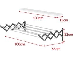 LUNOR - Droogrek - Uittrekbaar - Wandmontage - Antraciet - 100 cm