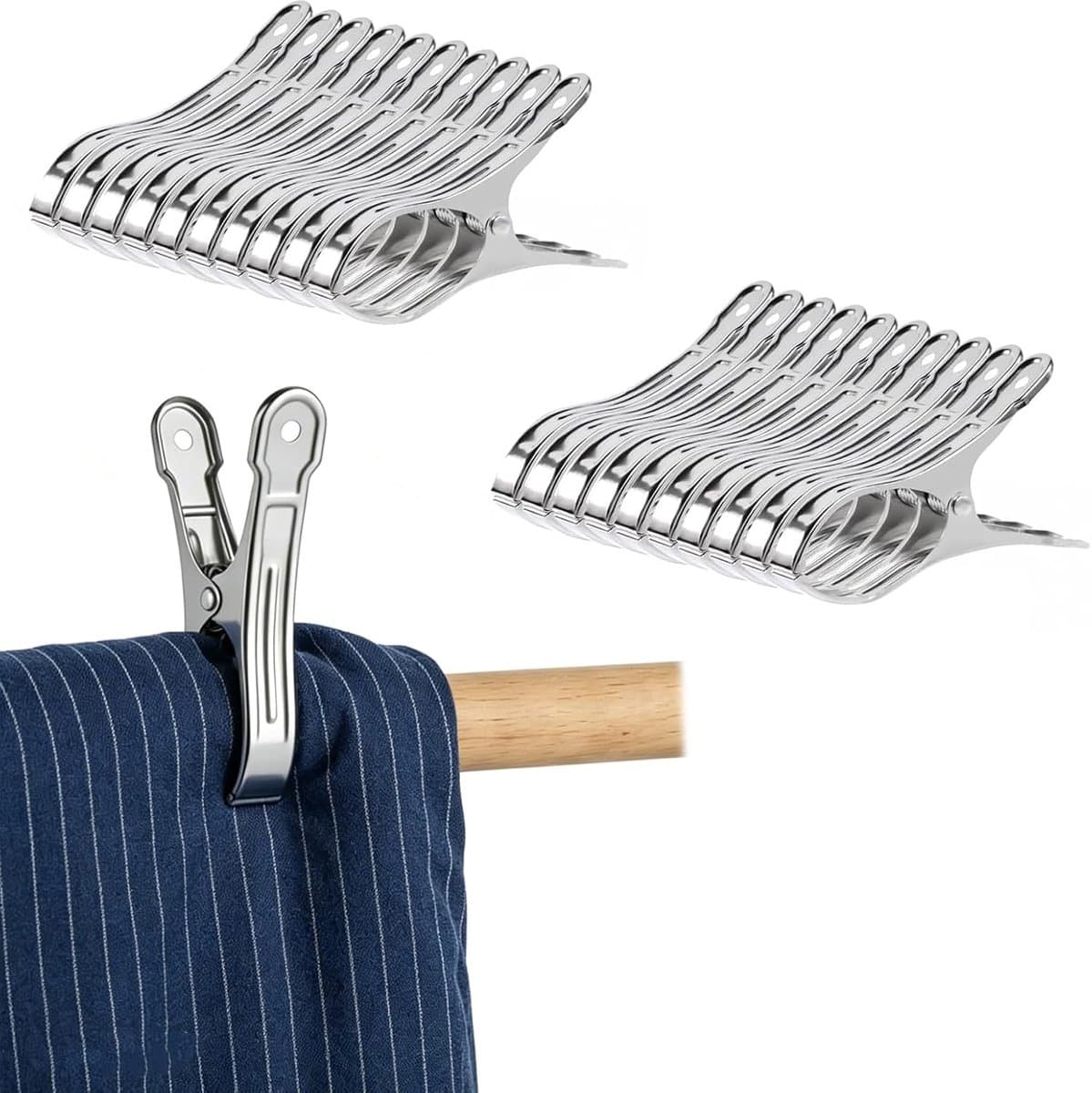 Wasknijpers van roestvrij staal, 9 cm, grote wasknijper, metaal, geschikt voor strandstoelen, dikke dekbedden, kleding en lakens, wasknijpers — afbeelding 1