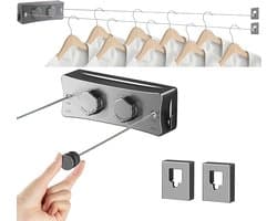 Waslijn 17Ft Dubbele Touw Wandmontage Waslijnen Rvs Uitschuifbare Waslijn Voor Indoor Badkamer Balkon