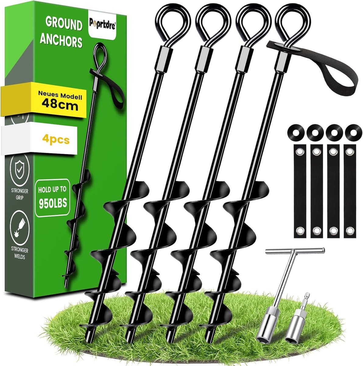 Thijox - Set van 4 Grondankers 48 cm met Sterke Riemen voor Tenten, Schommels, Luifels - Bijzonder Stabiel en Eenvoudig te Installeren voor Camping en — afbeelding 1